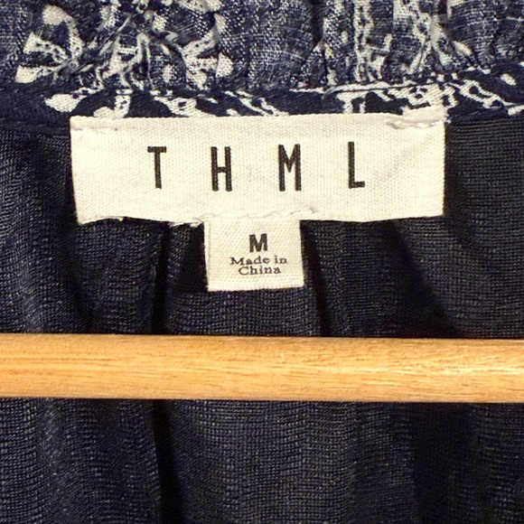 Anthropologie THML Navy, Red & White Embroidered Swing Dress Tassel Accents Med - Picture 7 of 14